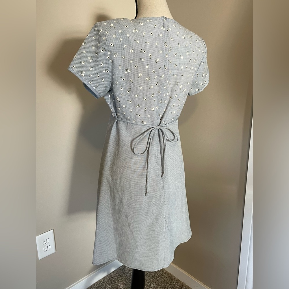 Light Blue Mini Dress with Embroidered Bodice - Picture 2 of 11